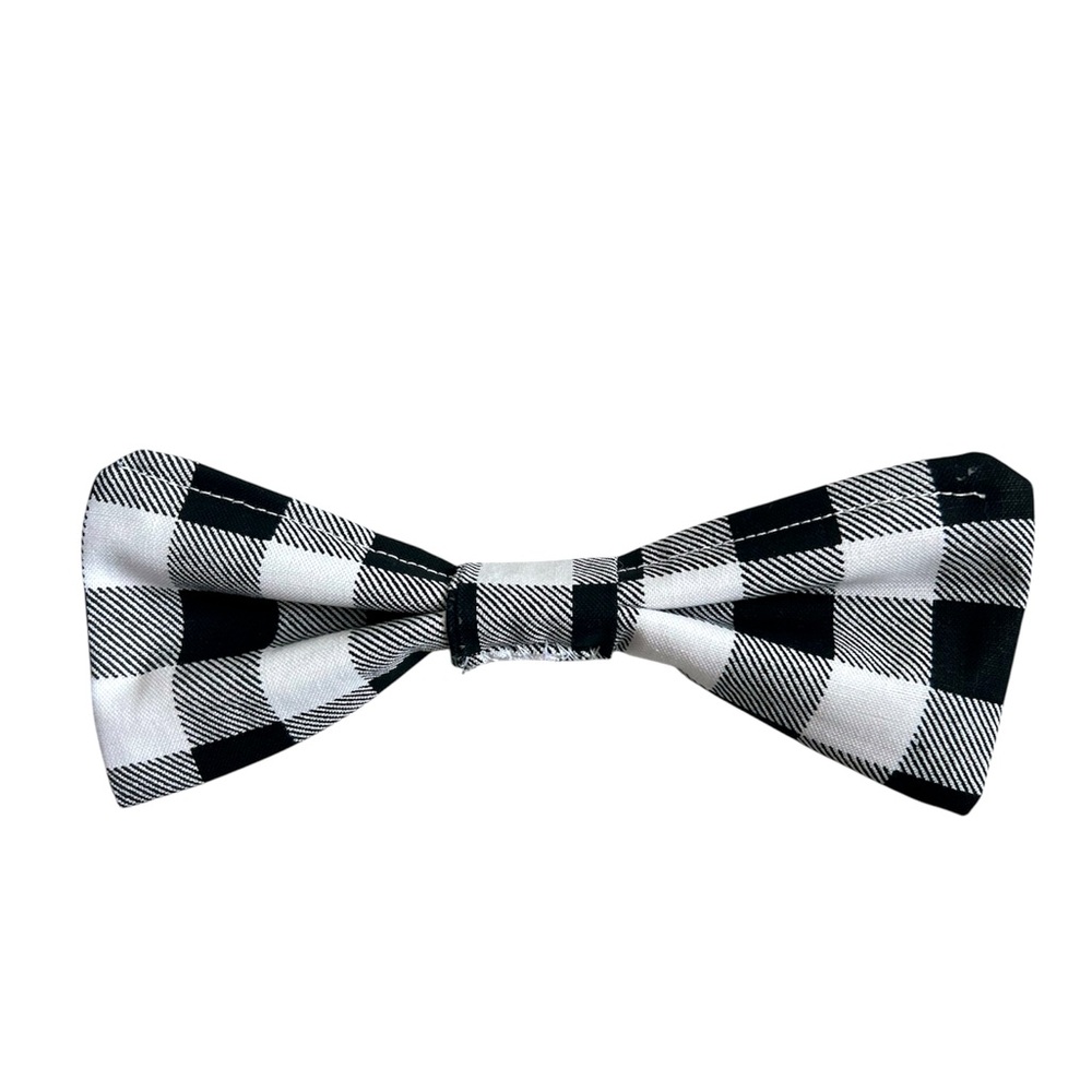Hand Crafted Black Plaid Dog Bow Tie Cotton Collar Attachable 6” Accessory - Picture 6 of 10
